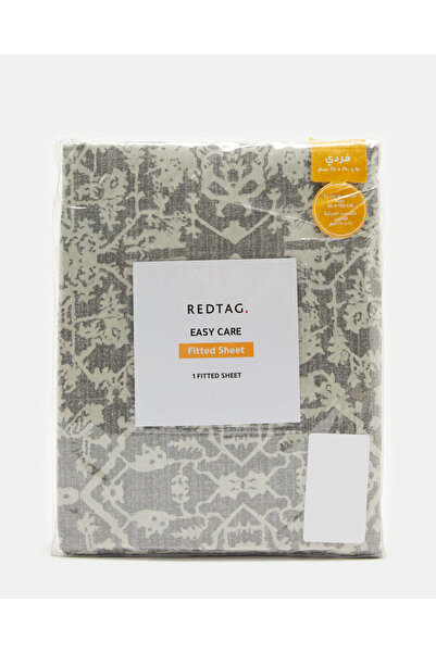 REDTAG Grey Printed Fitted Sheet (Single Size)
