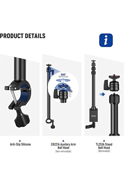 NEEWER 2-arm desktop tripod stand, telescopic, clamp, 1/4" swivel ball head for DSLR, smartphone, LE