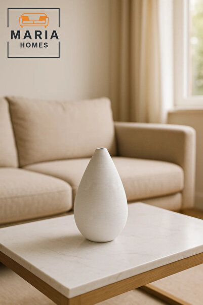 MARIA HOMES Modern White Decorative Vase – Teardrop Ceramic Table Vase for Home and Office Decor