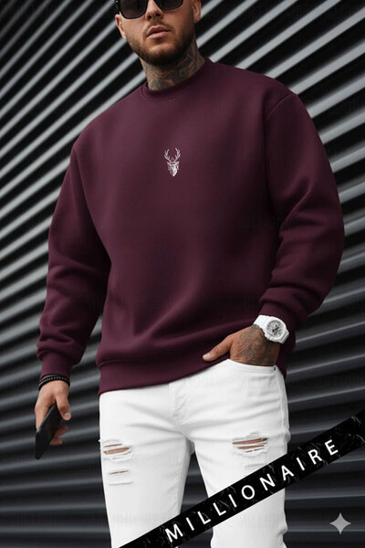 The Arid Mountain Ανδρικό φούτερ Cherry Dark Burgundy Geyik Soft 3 Thread-in-1 Ş επένδυση fleece 0 Crew Neck O oversized Casual φούτερ