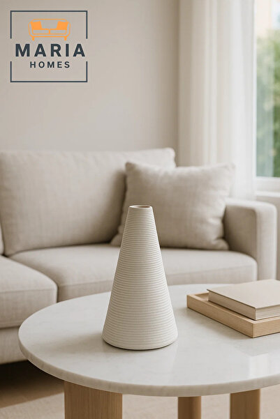 MARIA HOMES Modern White Decorative Vase – Cone-Shaped Ceramic Table Vase for Home & Office Decor