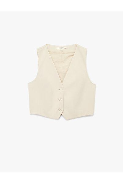 Koton Lined V-Neck Buttoned Blazer Vest