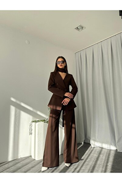 EFSUN MODA KADIN ÖZEL TASARIM AMARA KRUVAZE CEKETLİ PANTOLON TAKIM