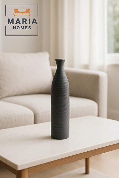 MARIA HOMES Modern Tall Grey Decorative Vase – Slim Ceramic Flower Vase for Home and Office Decor