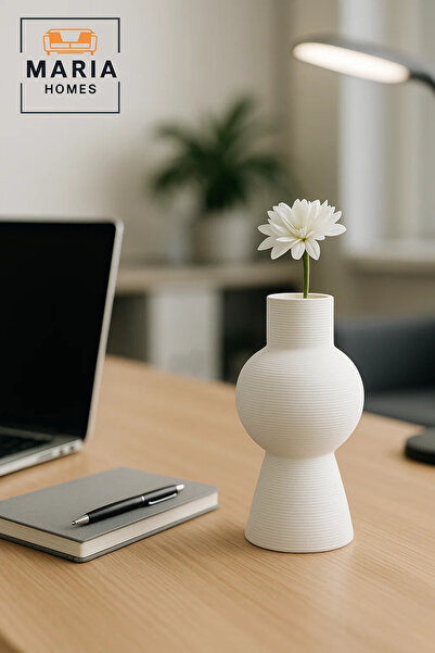 MARIA HOMES Modern White Decorative Vase – Sculpted Ceramic Flower Vase with Textured Design