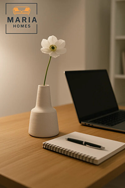 MARIA HOMES Modern White Decorative Vase – Textured Ceramic Table Vase for Home & Office Decor
