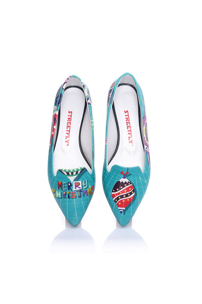 Streetfly New Year Themed Printed Colorful Women's Ballerinas