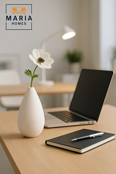 MARIA HOMES Modern White Decorative Vase – Teardrop Ceramic Table Vase for Home & Office Decor