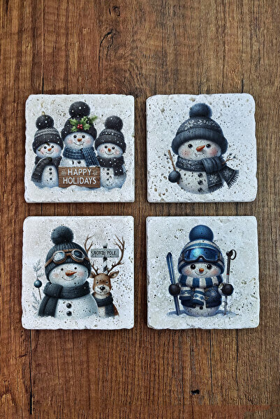 Begoloni Stone Decor حامل أكواب من الحجر الطبيعي - عيد الميلاد ورأس السنة الج...