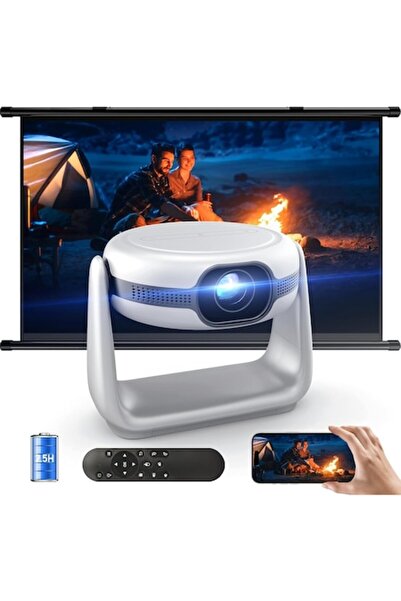 Euary Portable Projector with Built-in Battery, Wi‑Fi 6, Bluetooth, Full HD 1080p, Android TV, 4K Suppor