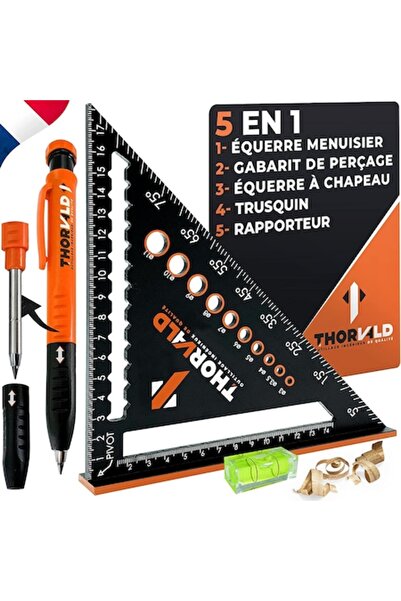 THORVALD Σετ τετράγωνων ξυλουργικών εργασιών με μηχανικό μολύβι, πολυλειτουργικό, γωνία ξυλουργού αλουμινίου, 180 mm