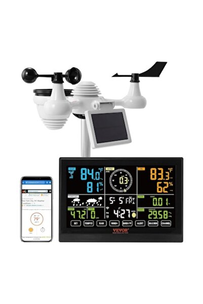 VEVOR Stație meteo profesională WiFi 7 în 1 cu panou solar, LCD de 7,5"
