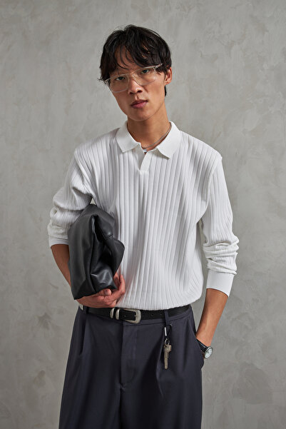 HYMAN Men's Polo Collar Ribbed Oversize Knitwear Sweater