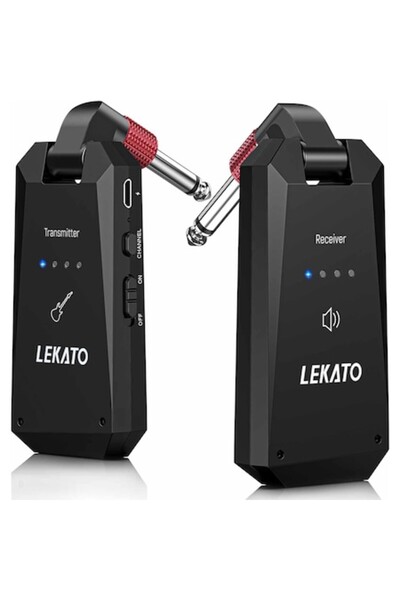 LEKATO Sistem de chitară wireless de 5,8 GHz, mufă jack de 1/4 inch, 4 canale...