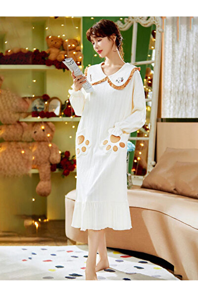 FridayIn Sweet Doll collar Printing Ruffle Regular sleeve Sleep Dresses