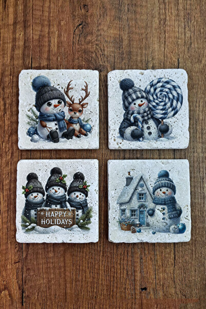 Begoloni Stone Decor حامل أكواب من الحجر الطبيعي - عيد الميلاد ورأس السنة الج...