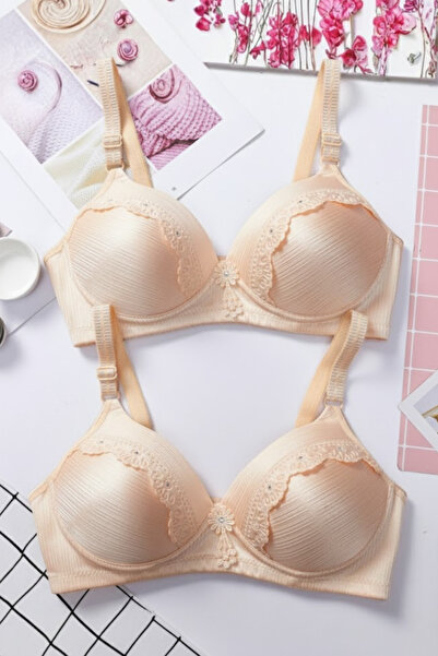 Muchmy 2 Pieces Silk Padded Bra Women's Slim Fit Lingerie Adjsutable Strap Bridal Bra