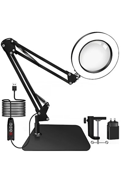 LET Lampă cosmetică cu LED, mărire, lentilă 5–8X, braț, bază și clemă, 3 moduri de iluminare