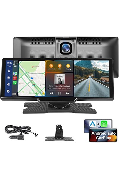 podofo 9.3-inch Car Multimedia Navigation with Front Dash Camera, Wireless Apple CarPlay & Android A