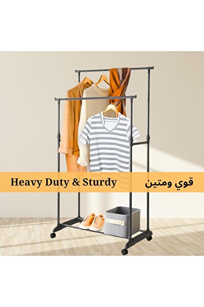 Home Dwell Double-Bar Extendable Rack with Wheels, Adjustable Garment Rack for Clothing, Clothes Drying Stand