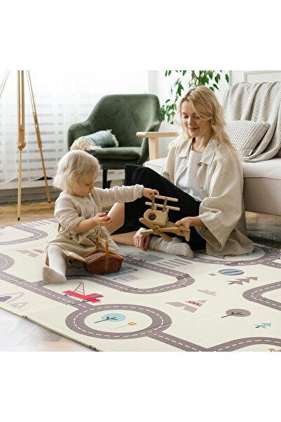 zola Double-sided thermal insulation mat, XPE foam, 179 x 198 x 1 cm, foldable, waterproof, animals/city