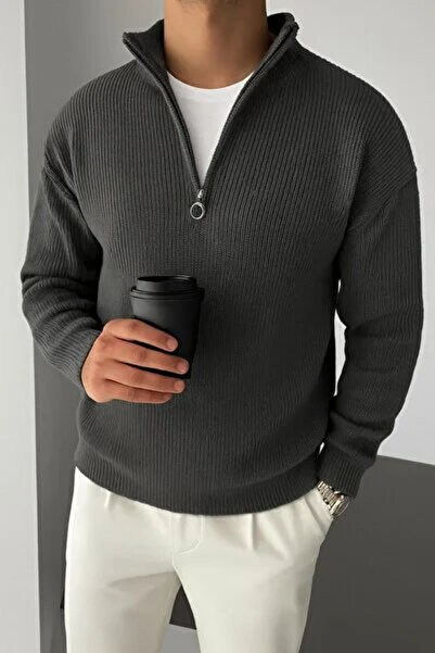 New Deux Men's Half Zipper Detailed Sweater