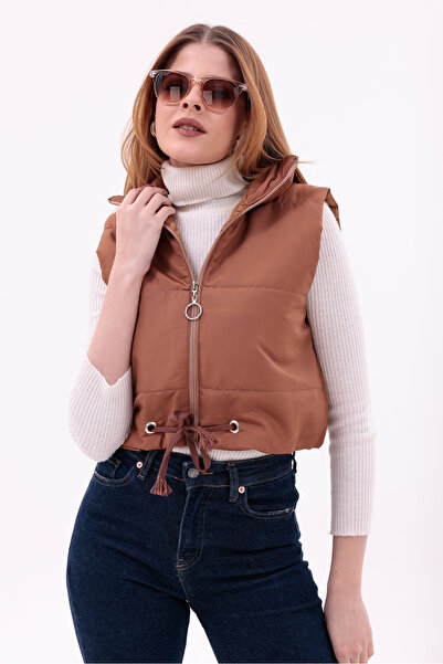 SKYMOOD Milano Women's Mock Neck Zipper Side Pocket Short Puffer Vestnew Seas...