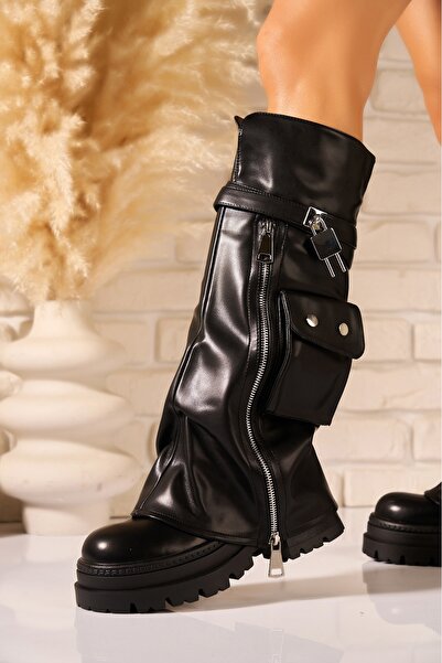 Joana Ghete cu platformă din piele neagră Gursyf - Mărimea 37