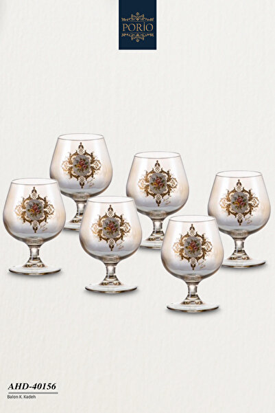 Porio İtalyan Handmade El Yapımı Vintage Tasarım Çiçek 6lı Meşrubat Kokteyl S...