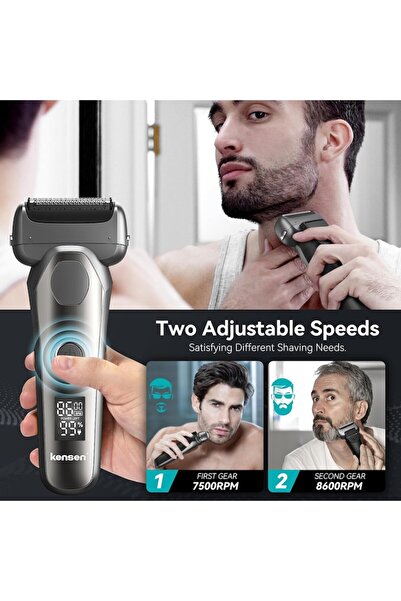 Kensen Men's Electric Shaver, 8600 RPM, IPX6 Waterproof, LED Display, Wet/Dry, 360° Flexible