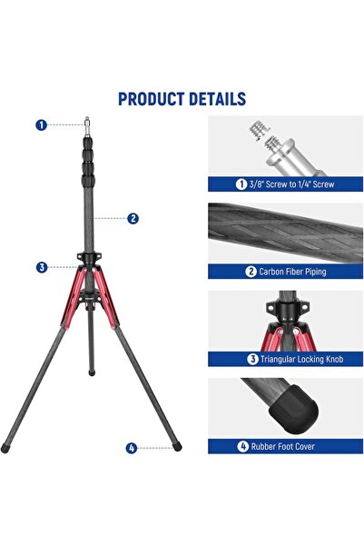 NEEWER ST210R Carbon Fiber Telescopic Tripod 220 cm with 1/4" to 3/8" Adapter