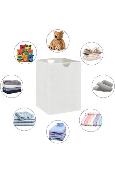 NALACAL Small 36L Waterproof Cotton Laundry Basket with Wooden Handles