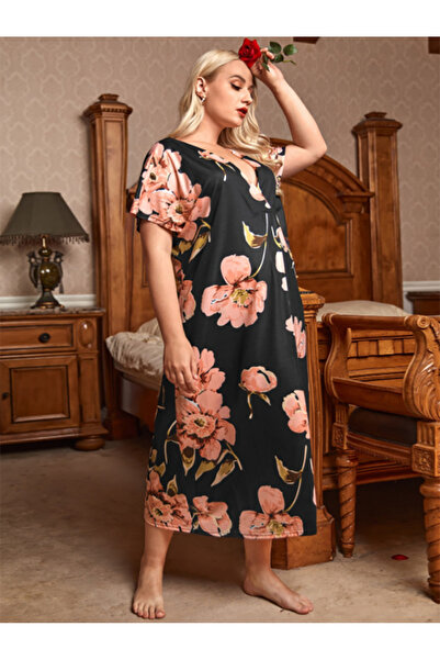 FridayIn فساتين نوم منزلية بأكمام عادية وفتحة رقبة على شكل حرف V