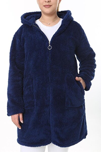 KSV Collection Women's Navy Blue Zippered Plush Wellsoft Cardigan
