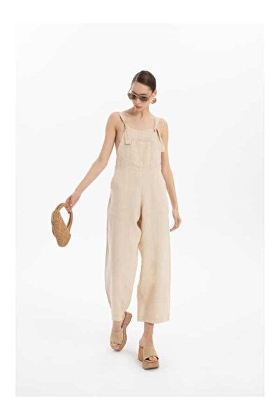 İpekçi Otantik Keten Kanguru Cepli Salopet Tulum