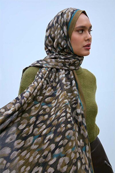Silk Home Eco Viscose Leopard Shawl Henna Green Breathable Textured 90X200