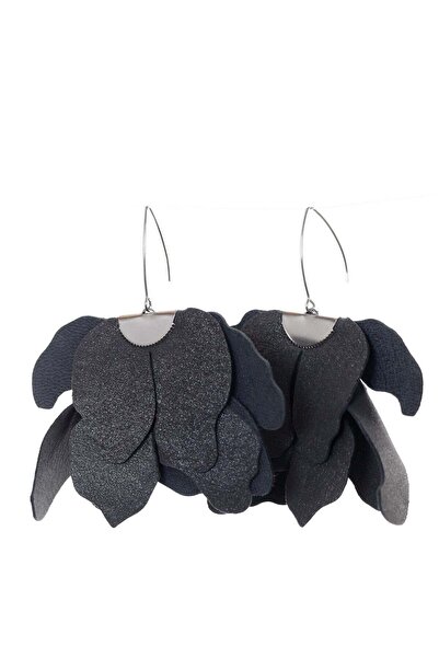 HAIArt Large flower earrings - Anthracite gray with glitter