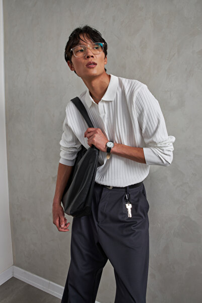 HYMAN Men's Polo Collar Ribbed Oversize Knitwear Sweater