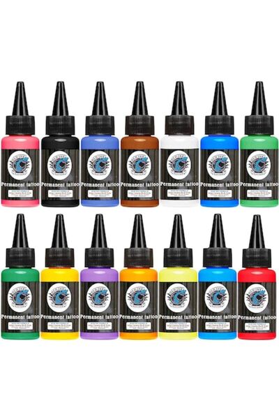 DLD Set de cerneală pentru tatuaje, 14 culori, sticle de 30 ml pentru microbl...