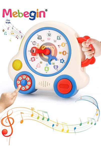 MEBEGIN لعبة ساعة تعليمية للأطفال بمقبض قابل للسحب، لعبة ساعة تعليمية مع أوضا...