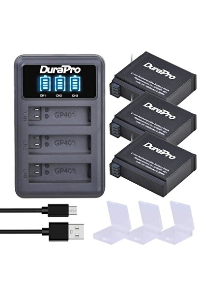 Durapro Set de 3 baterii compatibile cu GoPro Hero4 (AHDBT-401) 1680mAh cu în...