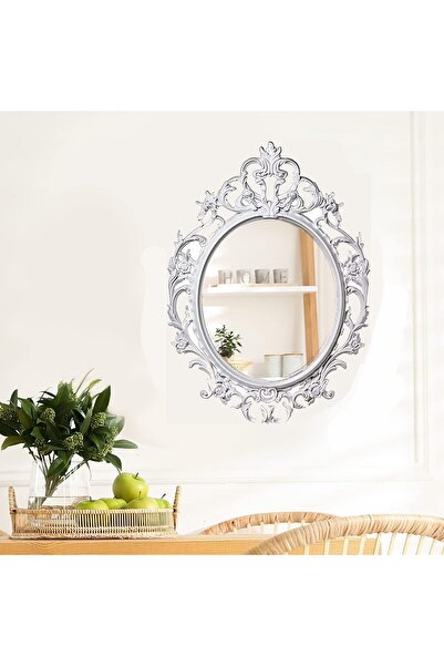 Generic مرآة حائط عتيقة بيضاوية مزخرفة من OneDcor (بيضاء، صغيرة)