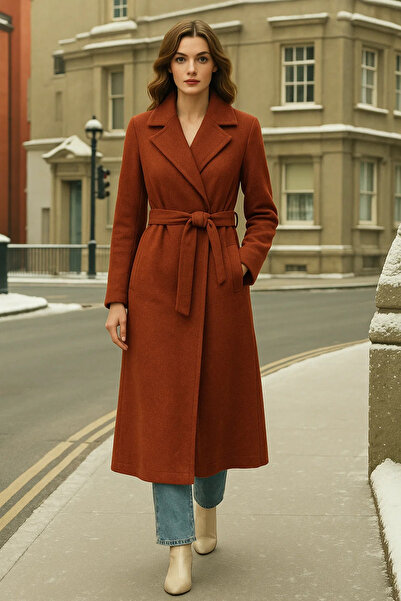 comstar Women's Double-Breasted Premium Tile Cashmere Coat