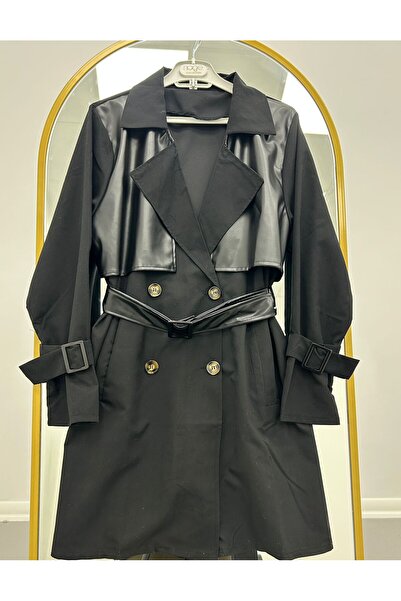 VOLT CLOTHİNG Leather Detailed Trench Coat