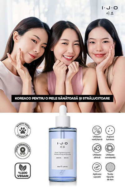 IJO AHA-BHA Pore Tightening Ampoule – Ser pentru Strângerea Porilor și Textură Mai Netedă 50 ml