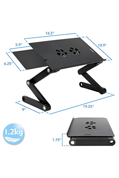 OEM Adjustable Laptop Stand 42cm Aluminum, 2 USB Fans, 360°, Mouse Pad, Foldable 7-17" Desk/Bed