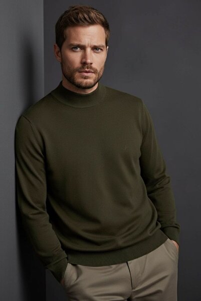 Sarar Interview Half Turtleneck Rayon Khaki Knit Sweater