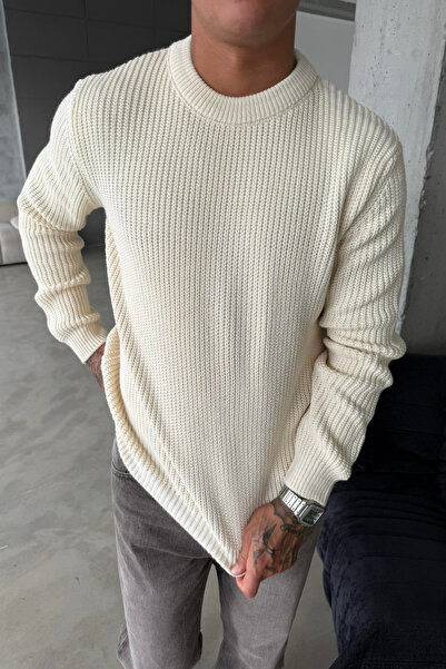 H&E LUXURY DESIGN Men's Crew Neck Textured Knit Sweater