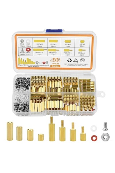 LET Distanțiere hexagonale M2.5 mamă-mamă și mamă-mascul, 486 buc, metalice cu șaibe din plastic pentru PCB/Raspberry