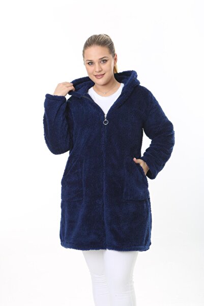 KSV Collection Women's Navy Blue Zippered Plush Wellsoft Cardigan